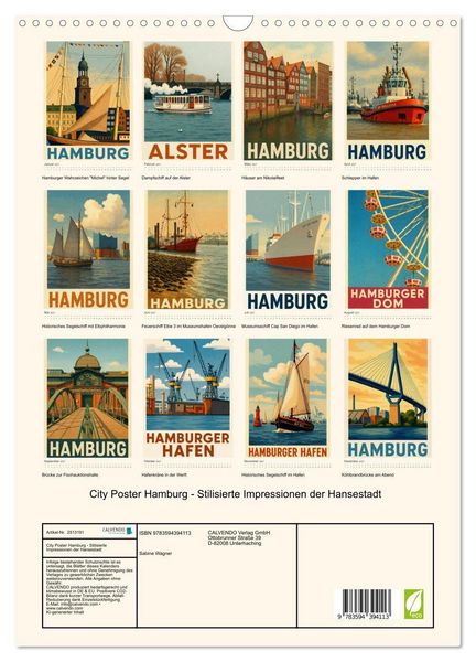 Produktbild: City Poster Hamburg - Stilisierte Impressionen der Hansestadt (Wandkalender 2027 DIN A3 hoch), CALVENDO Monatskalender