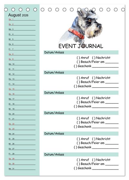 Produktbild: B-DAY PLANER - Aquarell Hunderassen - F&uuml;r Termine, Geschenke, Eventdetails & mehr (Tischkalender 2026 DIN A5 hoch), CALVENDO Monatskalender