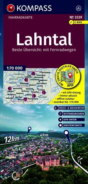 KOMPASS Fahrradkarte 3339 Lahntal mit Knotenpunkten 1:70.000, Sonstige von , Kompass-Karten, 978-3-99154-500-2