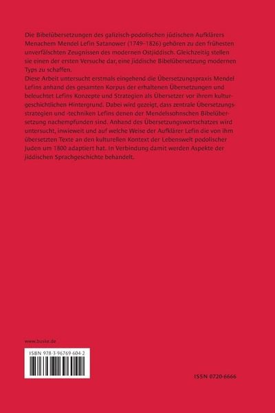 Produktbild: &Uuml;bersetzungswissenschaftliche Aspekte von Mendel Lefin Satanowers Bibel&uuml;bersetzungen