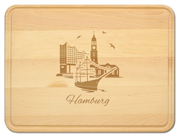 Produktbild: Buchenholz Schneidebrett 40x30cm, Motiv Hamburg