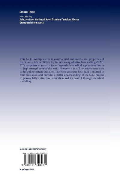 Produktbild: Selective Laser Melting of Novel Titanium-Tantalum Alloy as Orthopaedic Biomaterial