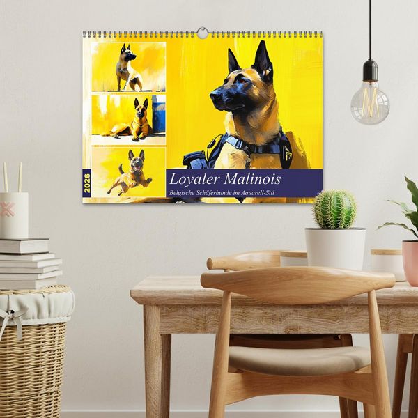 Produktbild: Loyaler Malinois. Belgische Sch&auml;ferhunde im Aquarell-Stil (Wandkalender 2026 DIN A3 quer), CALVENDO Monatskalender