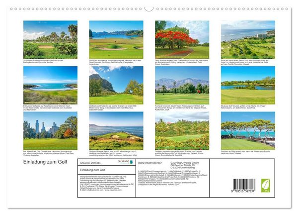 Produktbild: Einladung zum Golf (hochwertiger Premium Wandkalender 2026 DIN A2 quer), Kunstdruck in Hochglanz
