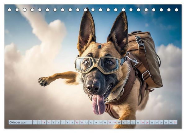 Produktbild: Hunde Skydiving (Tischkalender 2026 DIN A5 quer), CALVENDO Monatskalender