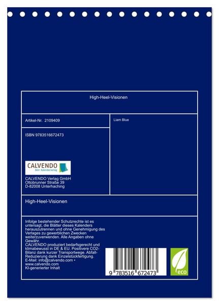 Produktbild: High-Heel-Visionen (Tischkalender 2026 DIN A5 hoch), CALVENDO Monatskalender