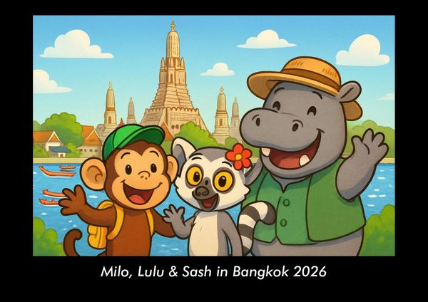 Milo, Lulu & Sash in Bangkok 2026 Fotokalender DIN A3