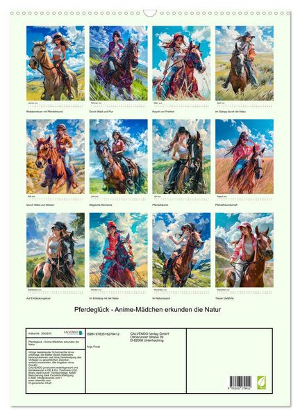 Produktbild: Pferdegl&uuml;ck - Anime-M&auml;dchen erkunden die Natur (Wandkalender 2026 DIN A2 hoch), CALVENDO Monatskalender