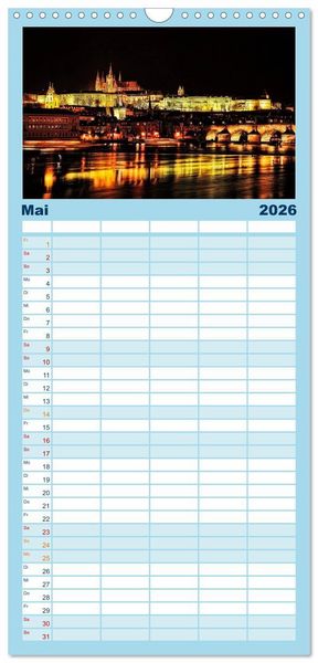 Produktbild: Familienplaner 2026 - St&auml;dte der Welt - Skylines in der Nacht mit 5 Spalten (Wandkalender, 21 x 45 cm) CALVENDO