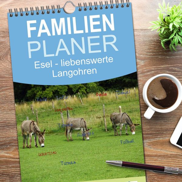 Produktbild: Familienplaner 2026 - Esel - liebenswerte Langohren mit 5 Spalten (Wandkalender, 21 x 45 cm) CALVENDO