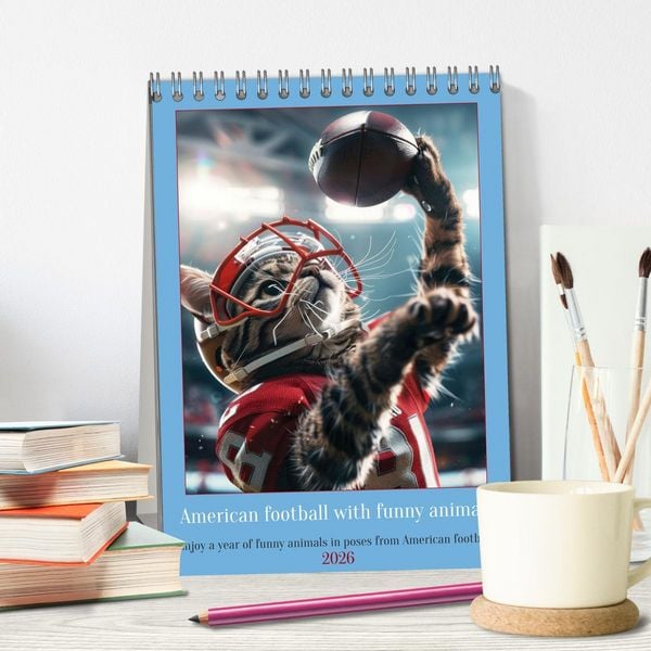 Produktbild: American football with funny animals (Desk Calendar 2026 DIN A5 portrait), CALVENDO 12 Month DeskCalendar
