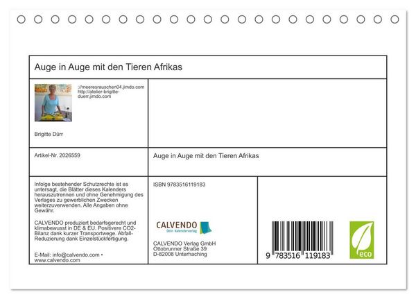 Produktbild: Auge in Auge mit den Tieren Afrikas (Tischkalender 2026 DIN A5 quer), CALVENDO Monatskalender