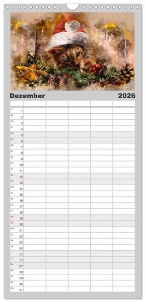 Produktbild: Familienplaner 2026 - Katzenkalender mausgemalt mit 5 Spalten (Wandkalender, 21 x 45 cm) CALVENDO