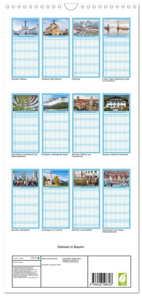 Produktbild: Familienplaner 2026 - Dahoam in Bayern mit 5 Spalten (Wandkalender, 21 x 45 cm) CALVENDO