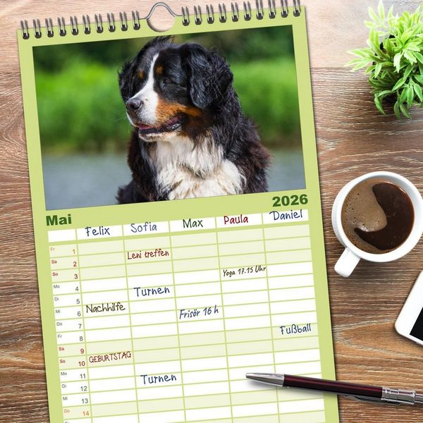 Produktbild: Familienplaner 2026 - Treuer Freund Berner Sennenhund mit 5 Spalten (Wandkalender, 21 x 45 cm) CALVENDO