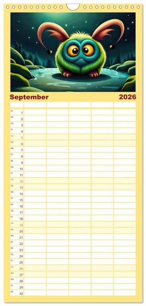 Produktbild: Familienplaner 2026 - Keine Angst vor Monstern mit 5 Spalten (Wandkalender, 21 x 45 cm) CALVENDO