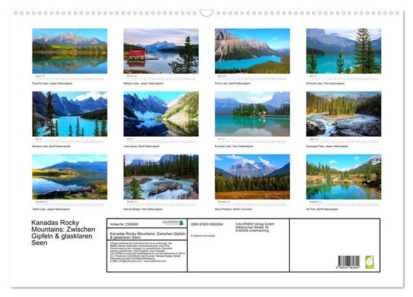 Produktbild: Kanadas Rocky Mountains: Zwischen Gipfeln & glasklaren Seen (Wandkalender 2027 DIN A2 quer), CALVENDO Monatskalender