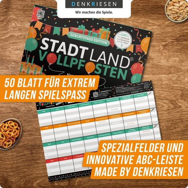 Denkriesen - Stadt Land Vollpfosten® - Geburtstags Edition - "happy Birthday." - A4