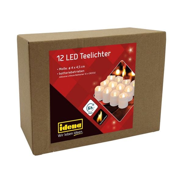 Produktbild: Idena LED Teelichter batteriebetrieben &Oslash;4x4,5cm 12 St&uuml;ck