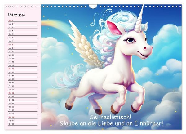 Produktbild: Unicorns! Lustige Einh&ouml;rner. Witzige Einhornspr&uuml;che und Weisheiten (Wandkalender 2026 DIN A3 quer), CALVENDO Monatskalender