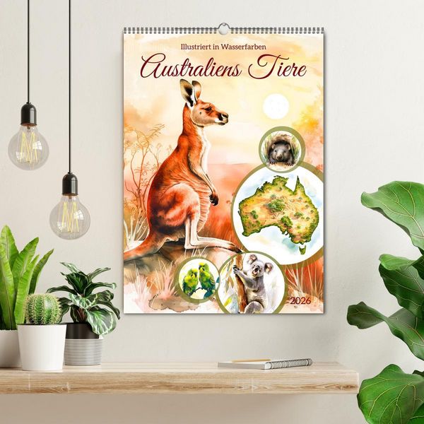 Produktbild: Australiens Tiere - Illustriert in Wasserfarben (Wandkalender 2026 DIN A2 hoch), CALVENDO Monatskalender