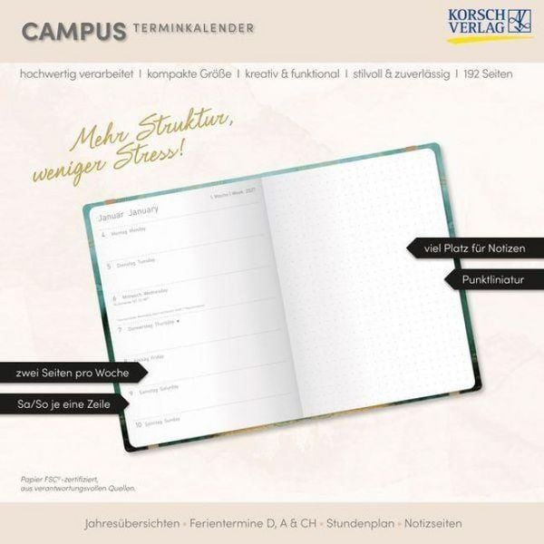 Produktbild: Terminkalender Campus Smaragd 18 Monate 2027/2028