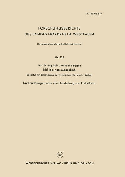 Produktbild: Untersuchungen &uuml;ber die Herstellung von Erzbriketts