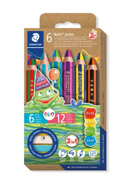 Produktbild: STAEDTLER Noris junior 140 Kindermalstift 3 in 1, 6 Duo Malstifte + 1 Spitzer
