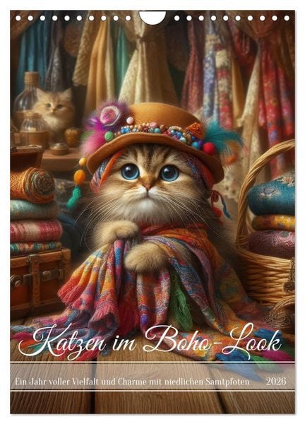 Produktbild: Katzen im Boho-Look - Ein Jahr voller Vielfalt und Charme mit niedlichen Samtpfoten (Wandkalender 2026 DIN A4 hoch), CALVENDO Monatskalender