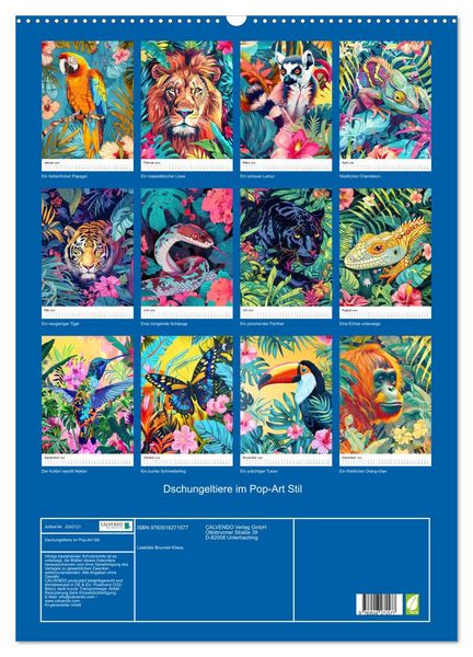 Produktbild: Dschungeltiere im Pop-Art Stil (Wandkalender 2026 DIN A2 hoch), CALVENDO Monatskalender