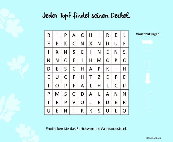 Produktbild: Wortsuchr&auml;tsel f&uuml;r Senioren mit vertrauten Sprichw&ouml;rtern. Spiele-Spa&szlig;, Besch&auml;ftigung und Ged&auml;chtnistraining f&uuml;r Senioren. Auch mit Demenz. Gro&szlig;druck.