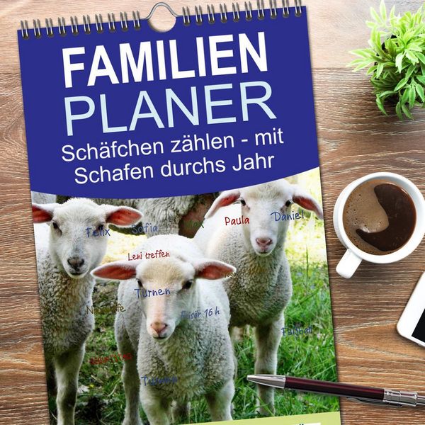 Produktbild: Familienplaner 2026 - Sch&auml;fchen z&auml;hlen - mit Schafen durchs Jahr mit 5 Spalten (Wandkalender, 21 x 45 cm) CALVENDO