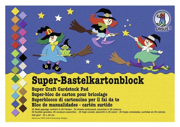 Produktbild: URSUS Basispapiere Super-Tonkartonblock, 220 g/m&sup2;, Format 24 x 34 cm, 50 Blatt sortiert