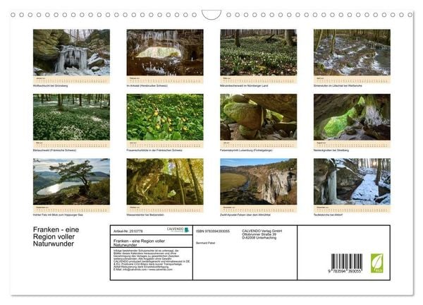 Produktbild: Franken - eine Region voller Naturwunder (Wandkalender 2027 DIN A3 quer), CALVENDO Monatskalender