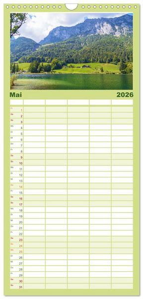 Produktbild: Familienplaner 2026 - Malerische Seen in Bayern mit 5 Spalten (Wandkalender, 21 x 45 cm) CALVENDO