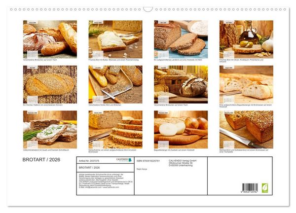 Produktbild: BROTART / 2026 (Wandkalender 2026 DIN A2 quer), CALVENDO Monatskalender