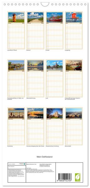 Produktbild: Familienplaner 2026 - Mein Ostfriesland mit 5 Spalten (Wandkalender, 21 x 45 cm) CALVENDO
