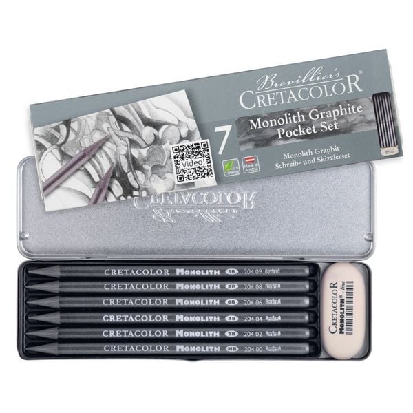 Produktbild: Cretacolor K&uuml;nstlerstifte Monolith Plus Pocket, 6er Set + Radierer