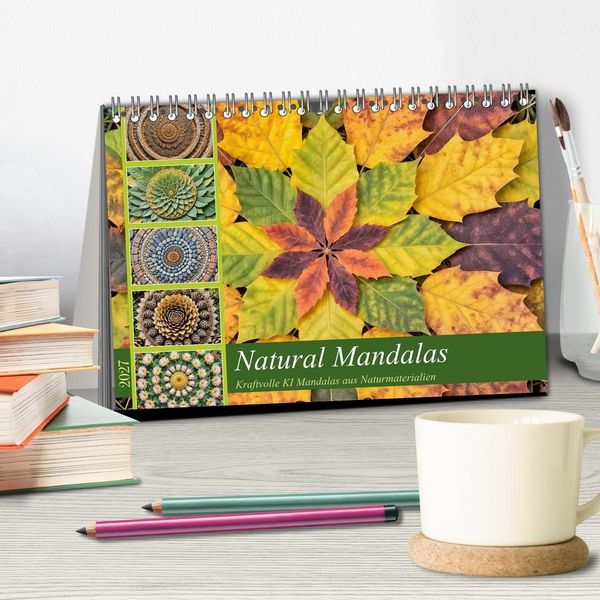 Produktbild: Natural Mandalas - Kraftvolle KI Mandalas aus Naturmaterialien (Tischkalender 2027 DIN A5 quer), CALVENDO Monatskalender