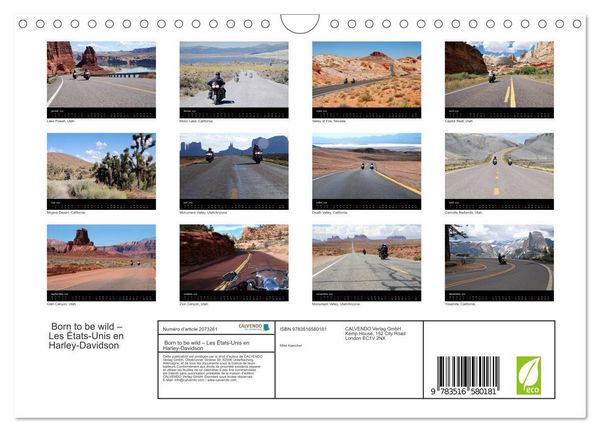 Produktbild: Born to be wild &ndash; Les &Eacute;tats-Unis en Harley-Davidson (Calendrier mural 2026 DIN A4 vertical), CALVENDO calendrier mensuel