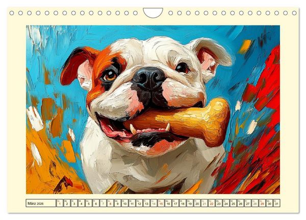 Produktbild: Bulldoggen. Bunter Hundespa&szlig; im &Ouml;lbilder-Stil (Wandkalender 2026 DIN A4 quer), CALVENDO Monatskalender