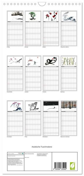 Produktbild: Familienplaner 2027 - Asiatische Tuschmalerei mit 5 Spalten (Wandkalender, 21 x 45 cm) CALVENDO