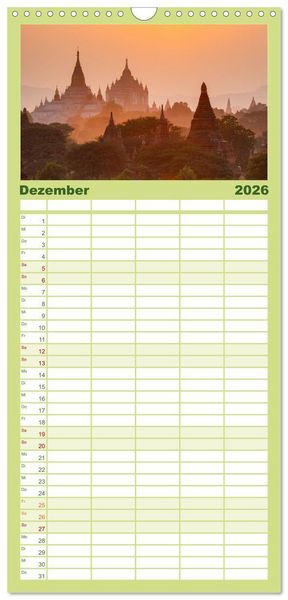 Produktbild: Familienplaner 2026 - Wunderbares Myanmar mit 5 Spalten (Wandkalender, 21 x 45 cm) CALVENDO