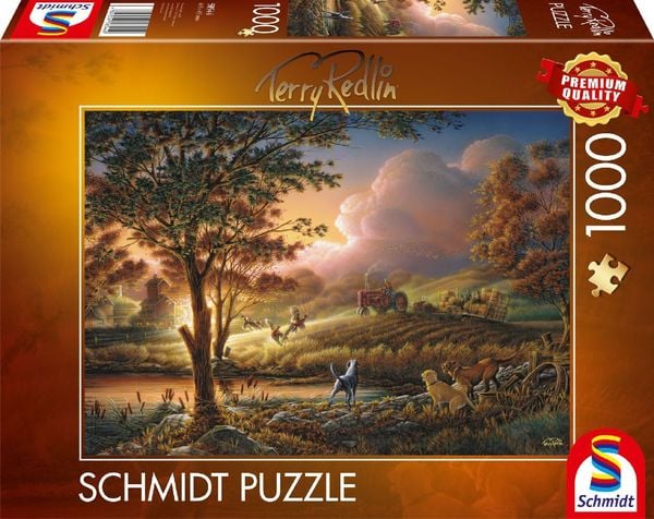 Schmidt Spiele 58544 - Sonnengold über reifen Feldern, Puzzle Terry Redlin 1.000 Teile