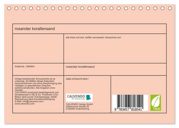 Produktbild: rosaroter korallensand (Tischkalender 2026 DIN A5 quer), CALVENDO Monatskalender