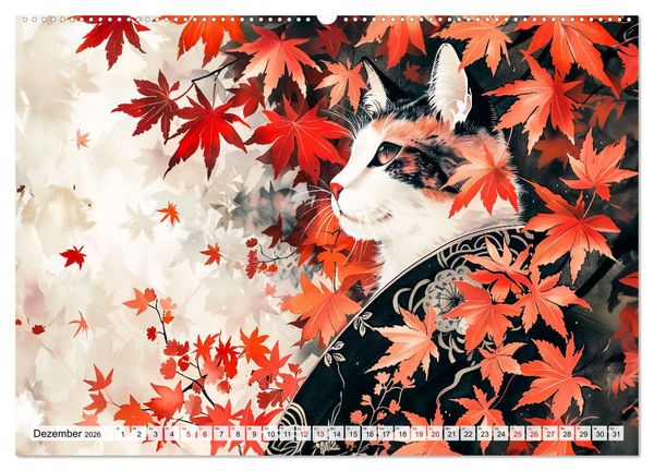 Produktbild: Geisha-Katzen - Mit Bl&uuml;ten, Schirm und Bambus im Japanstil (hochwertiger Premium Wandkalender 2026 DIN A2 quer), Kunstdruck in Hochglanz