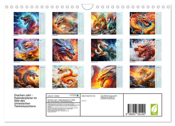 Produktbild: Drachen-Jahr - Kalenderplaner im Stile des chinesischen Tierkreiszeichens (Wandkalender 2026 DIN A4 quer), CALVENDO Monatskalender