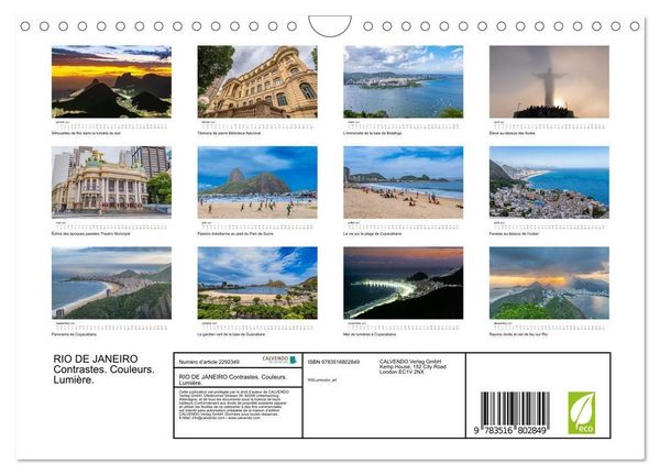 Produktbild: RIO DE JANEIRO Contrastes. Couleurs. Lumi&egrave;re. (Calendrier mural 2027 DIN A4 vertical), CALVENDO calendrier mensuel