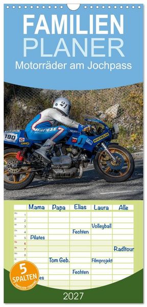 Produktbild: Familienplaner 2027 - Motorr&auml;der am Jochpass mit 5 Spalten (Wandkalender, 21 x 45 cm) CALVENDO