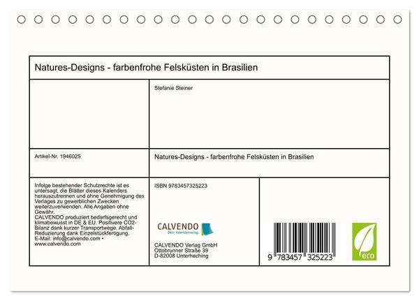 Produktbild: Natures-Designs - farbenfrohe Felsk&uuml;sten in Brasilien (Tischkalender 2026 DIN A5 quer), CALVENDO Monatskalender